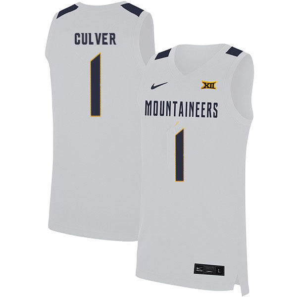 2020 Men #1 Derek Culver West Virginia Mountaineers College Basketball Jerseys Sale-White